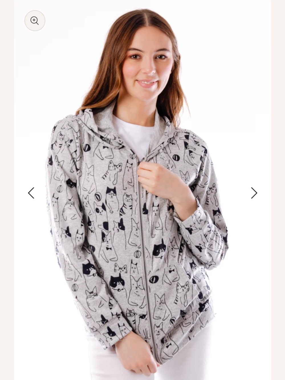 Cat Print Zip Up Hoodie, Size M, From LA Soul